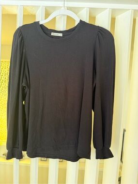 Marine Layer Black Puff Sleeve Ribbed Knit Top